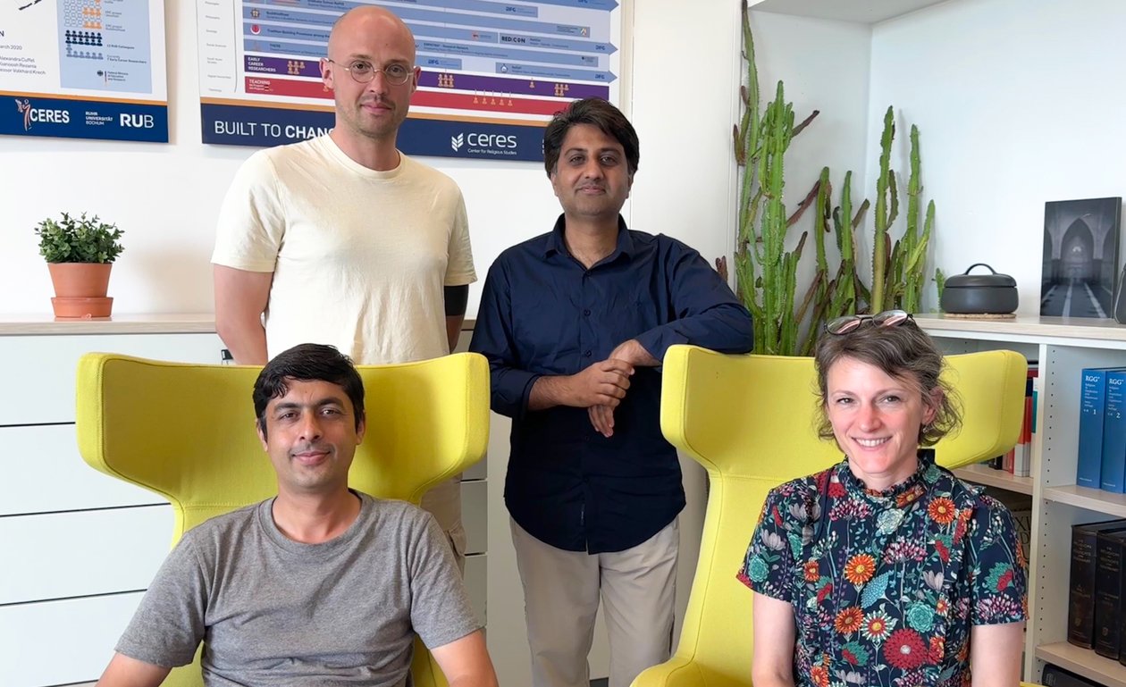 The photo shows Dr. Henry Albery, Postdoctoral Researcher in Prof. Dr. Jessie Pons’ team (top left), and Prof. Dr. Jessie Pons (bottom right) together with the visiting researchers.